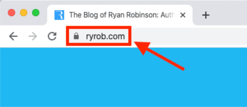 Screenshot of ryrob (free domain name example) in the URL address bar
