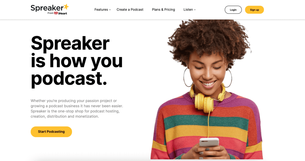 Spreaker Podcast Hosting Plans (Homepage Screenshot)