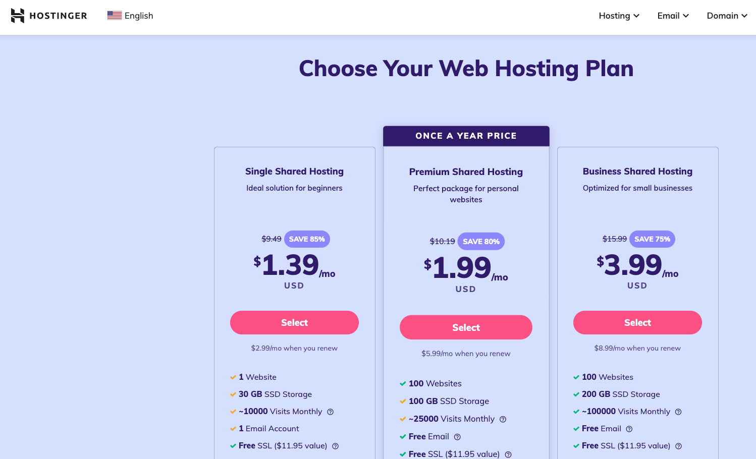 Cheap Hosting Plans (Hostinger) Screenshot