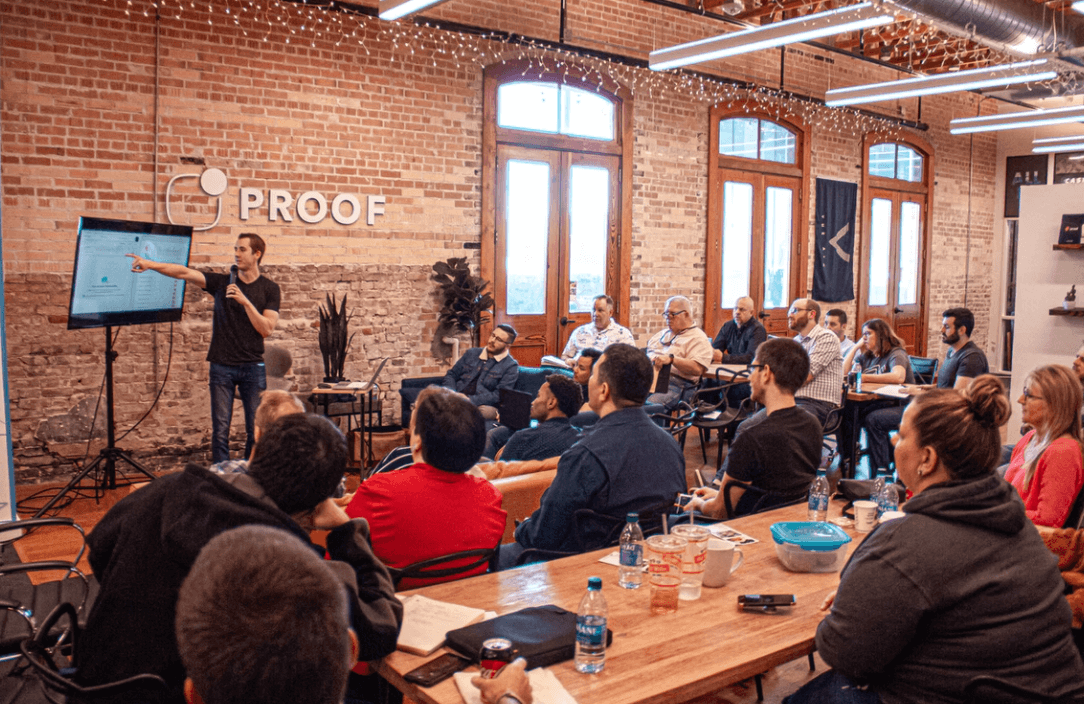 Stock Image of Speaking at a Conference (to Diversify Blog Traffic)