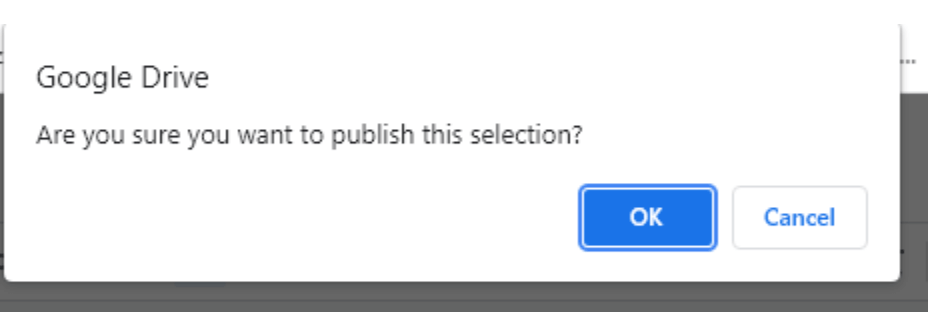 Google Doc Publish Confirmation Message Screenshot