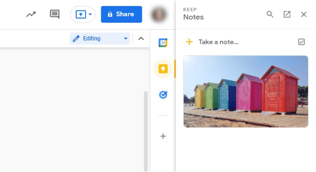 Google Docs Sidebar Example of Using Google Keep