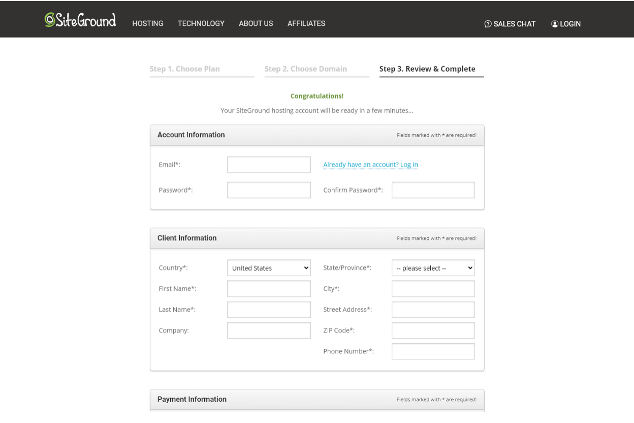 siteground billing information