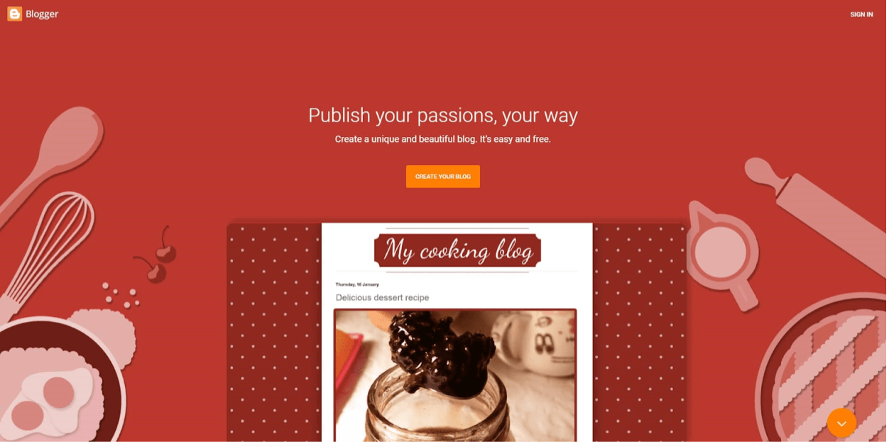 Blogger Homepage Screenshot