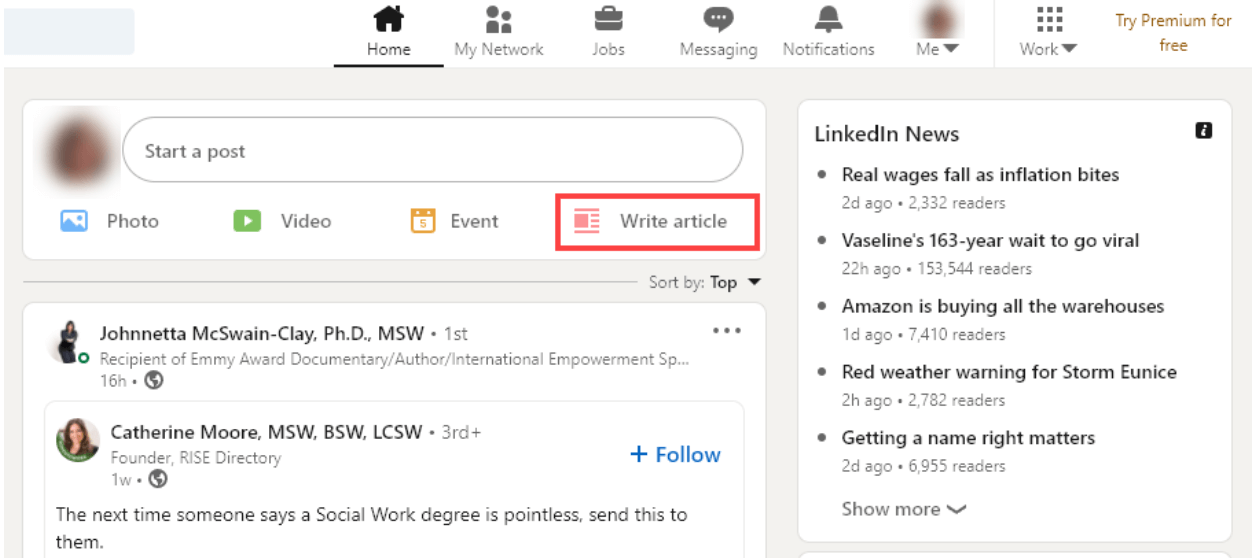 LinkedIn Dashboard (Where to Publish Blog Posts Screenshot)