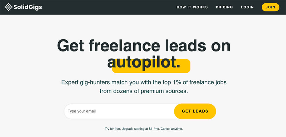 Solidgigs Homepage Screenshot (Best Freelance Jobs Sites to Get High Paying Freelance Work)