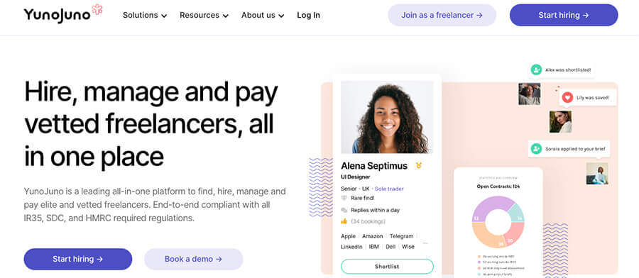YunoJuno Freelance Job Platform (for Vetted Freelancers) Homepage Screenshot