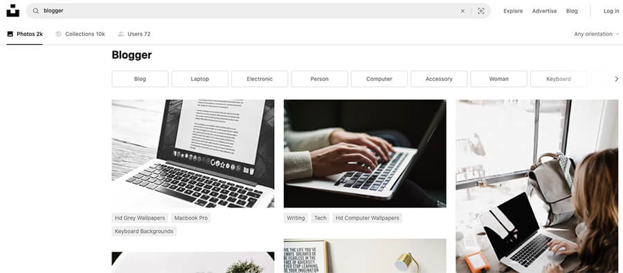 Blog Photos and Images (Stock Photos) Unsplash Examples Screenshot