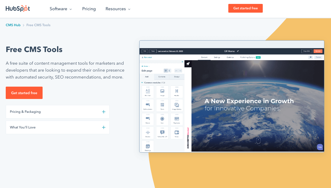 HubSpot's Free Blog Site and CMS Tools (Screenshot)