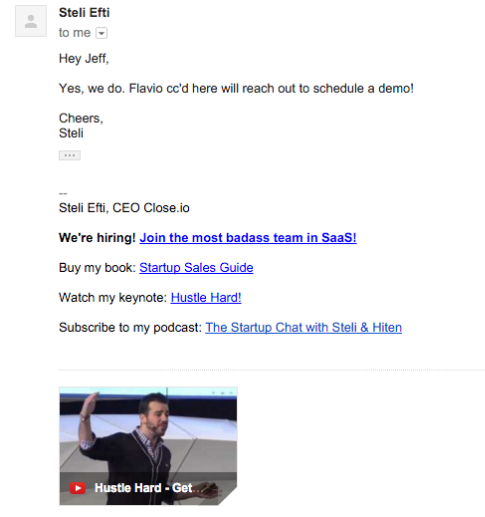 Steli's Cold Email Templates (Screenshot Example) of Email Signature