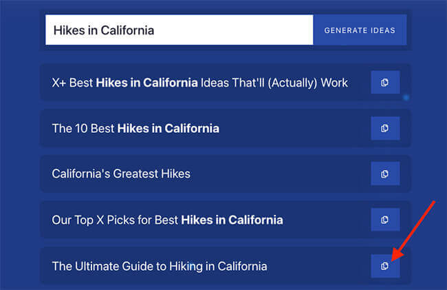 Copy the Best Blog Headline Ideas from the Generator Tool Results (Screenshot)