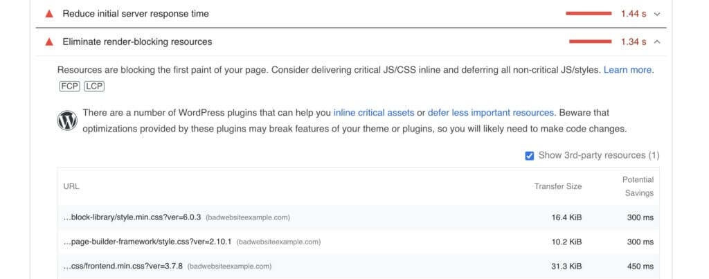 Eliminate render-blocking resources message in Google PageSpeed tool