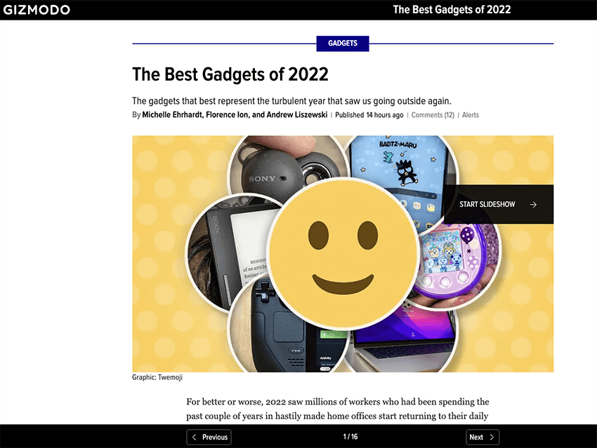 Gizmodo Blog Style Example Screenshot (Style Guide)