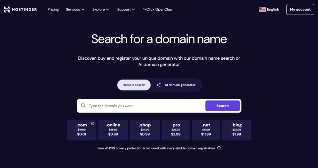 Hostinger's Domain Name Generator (Choose a Domain Name)