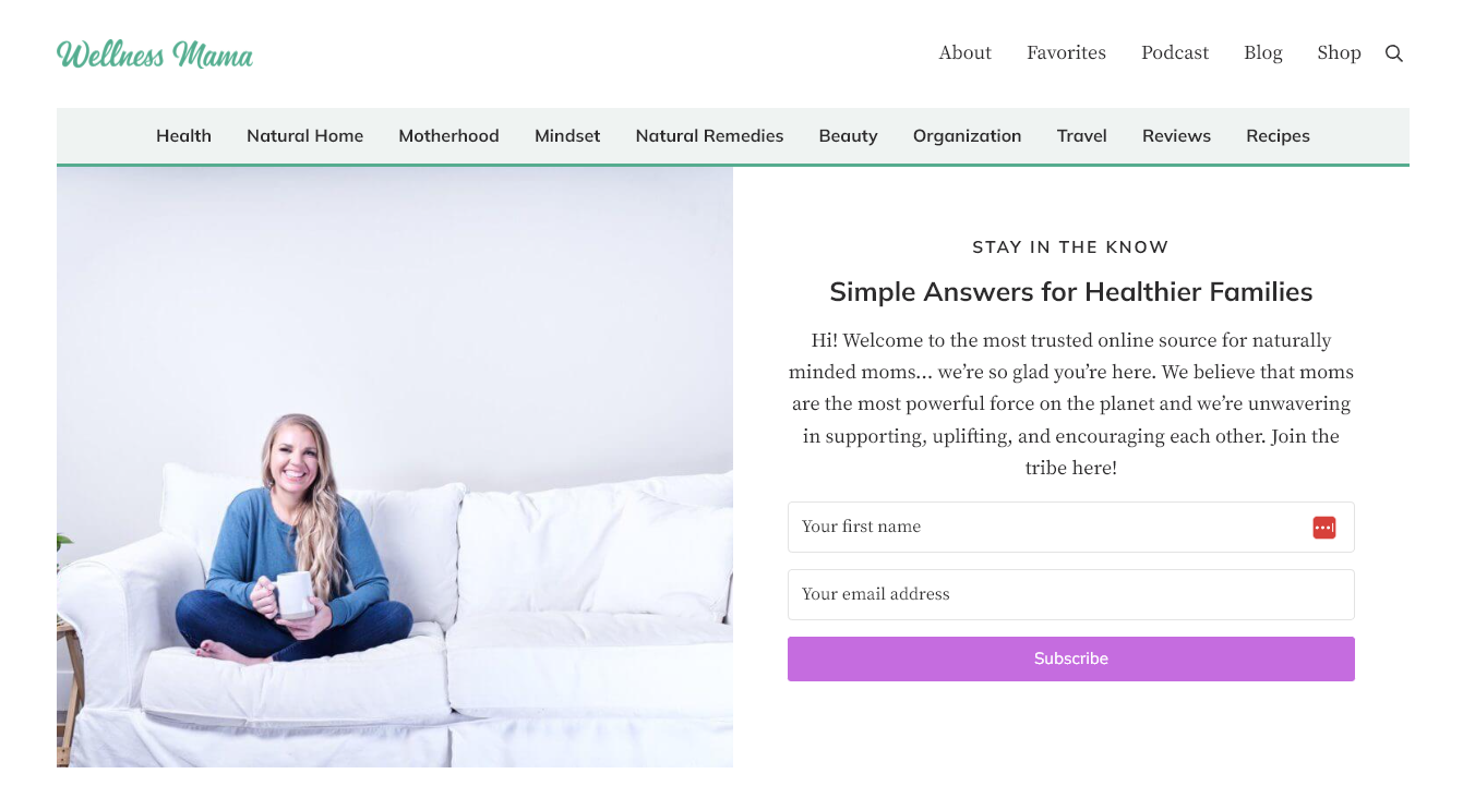 Wellness Mama Screenshot (Mom Blog Example)