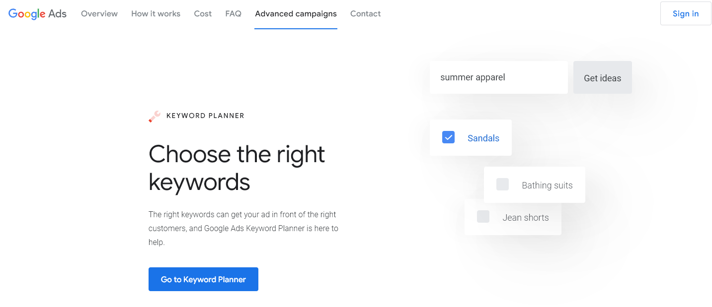 Google Keyword Planner Screenshot