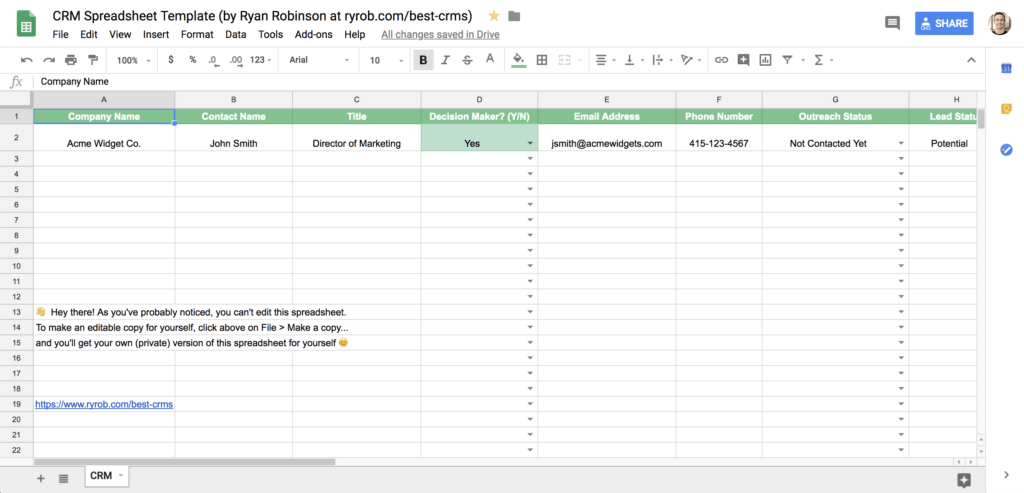 Best CRMs for Small Business (CRM Spreadsheet Template) by Ryan Robinson at ryrob