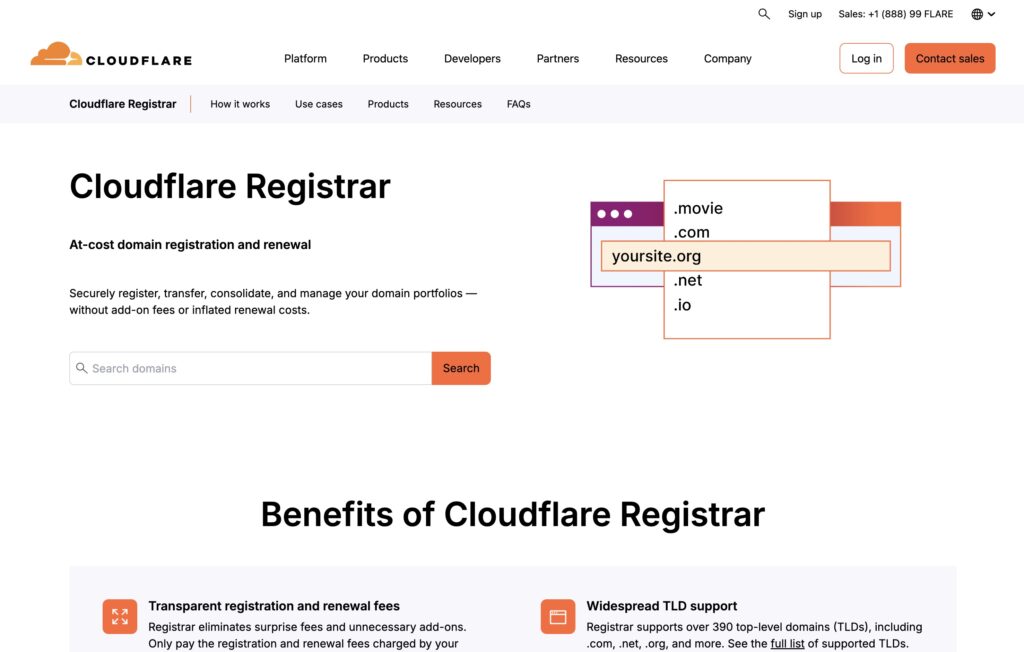 Cloudflare registrar homepage