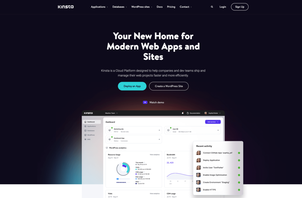 Kinsta Managed WordPress Hosting (Homepage Screenshot)