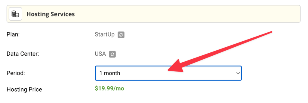 SiteGround Monthly Web Hosting Plan (Screenshot of Pricing Dropdown)