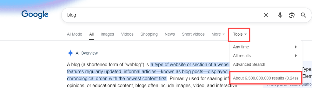 Over 6 billion results on Google for the word blog