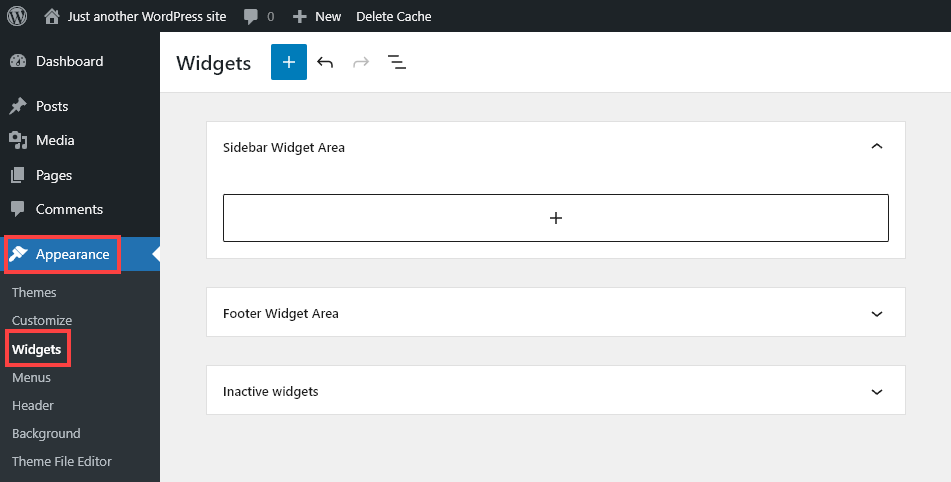 Appearance and Widget Settings in WordPress (Screenshot)