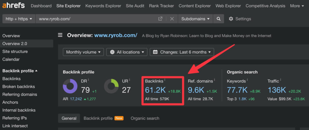 How-to-Get-Backlinks-Guide-Ryan-Robinson-ryrob-Blog-Backlink-Count-Screenshot