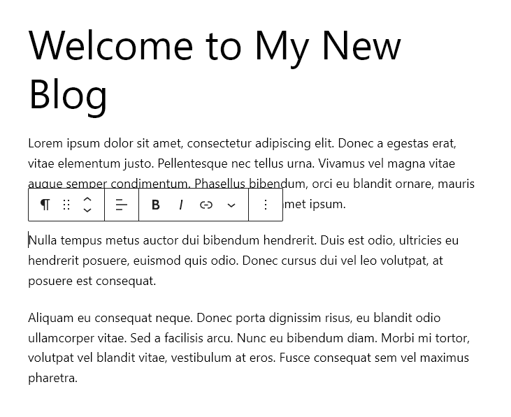 A paragraph block in the WordPress editor