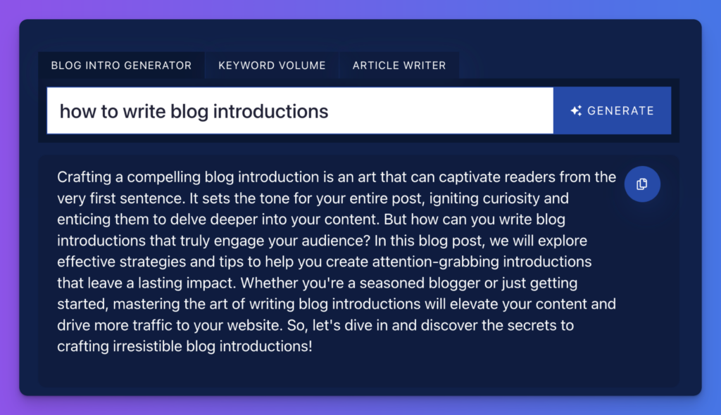 Blog Introduction Generator Example (Screen Shot)