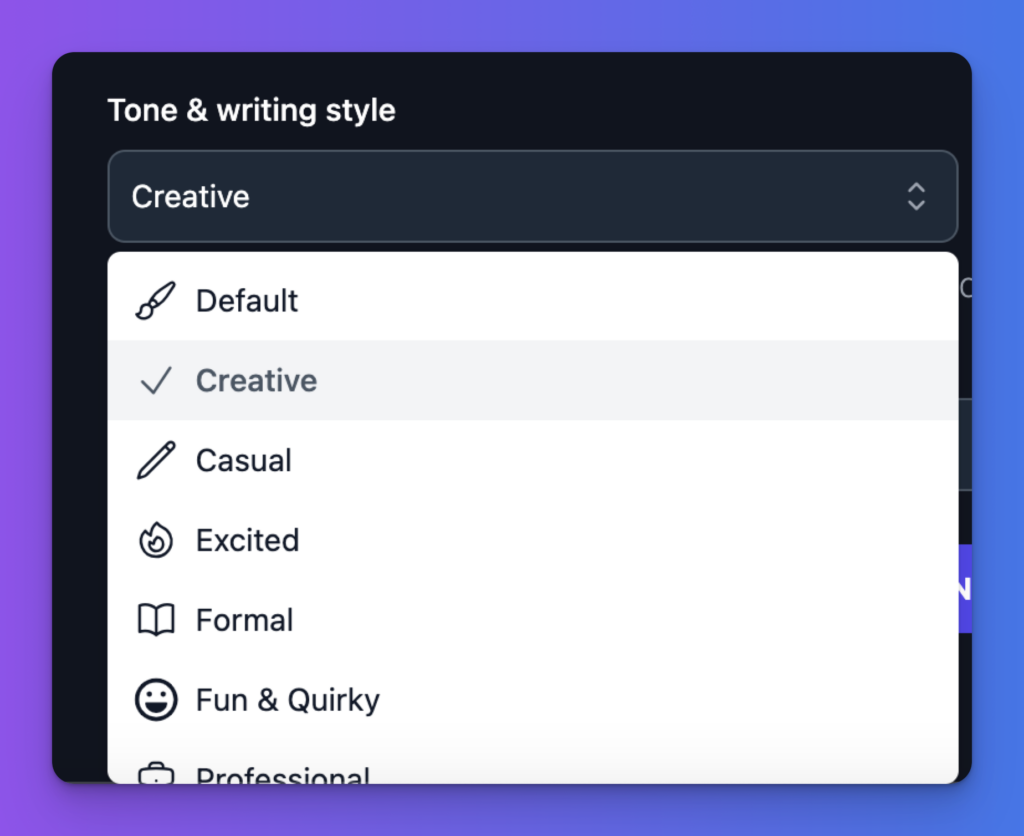 Blog Post Conclusion Generator (Free Tool) Option for Tone and Style in RightBlogger