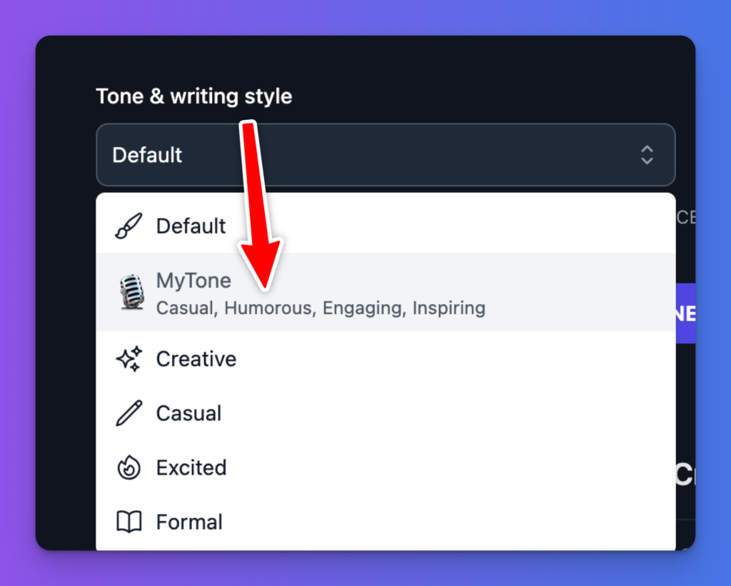 Writing Tone and Style Options (Screen Shot)