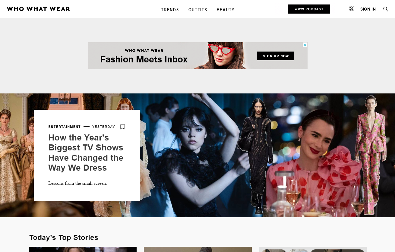 The front page of the Who What Wear fashion blog