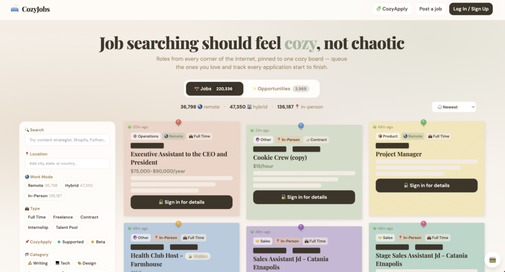 CozyJobs Board Homepage
