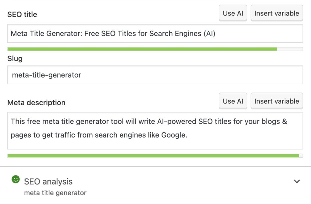 Screen Shot of Yoast SEO Meta Title Input Field (SEO Title Section)