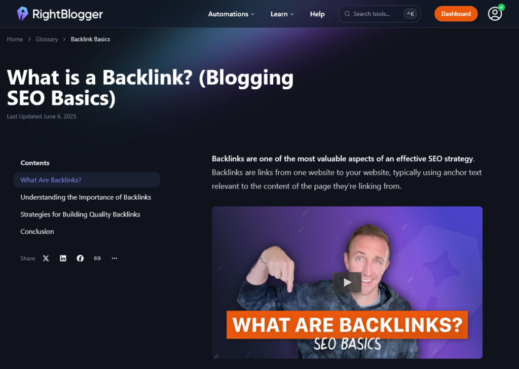 What Is post example from RightBlogger: What is a Backlink?