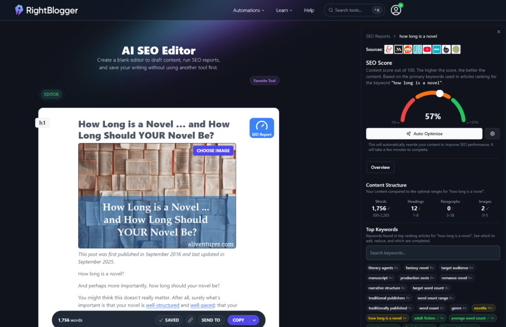Using the AI SEO editor to optimize a blog post