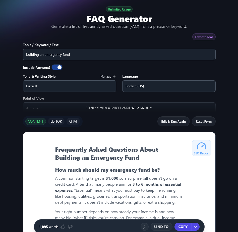 FAQs created by the FAQ generator in RightBlogger