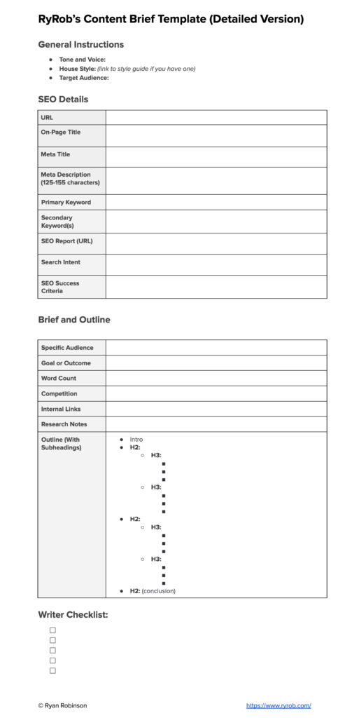 Free Blog Content Brief Template (Download) by RyRob for Bloggers and Content Marketers