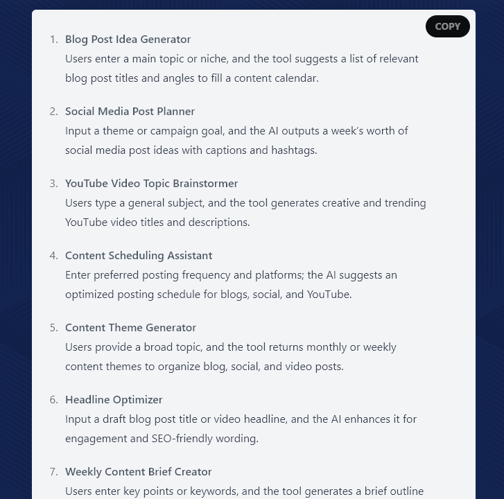 A List of Ideas Produced by the Lead Magnet Generator Tool for a Detailed Topic