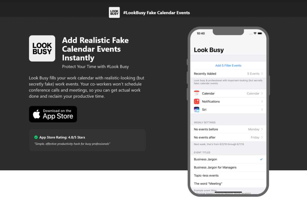 Look Busy App Homepage (Second Free Blog Review)