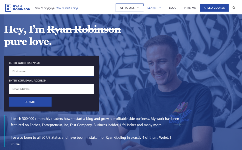 Screenshot of Ryan's About Page on the RyRob blog.