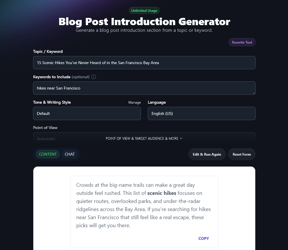 RightBlogger's Post Introduction Generator tool