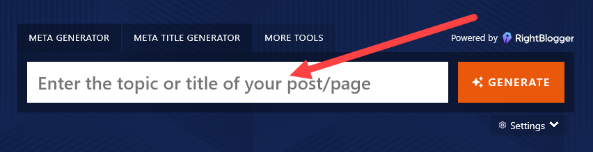 Entering your topic or title into the meta description generator tool's input box.