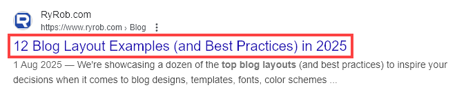 How a meta title appears in Google's search results.