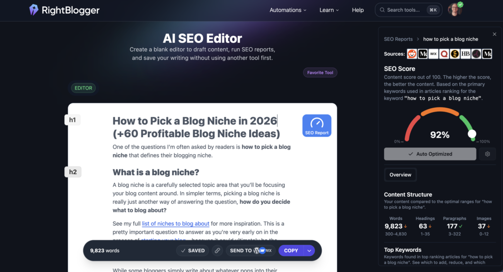 AI SEO Editor Tool in RightBlogger