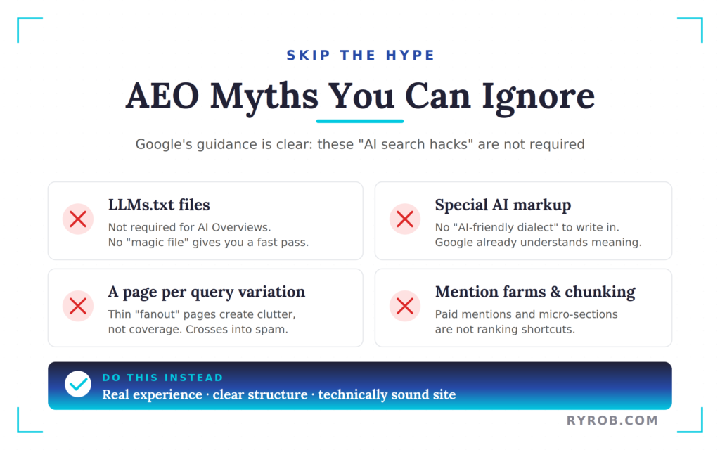 Common AI SEO myths and what actually matters.