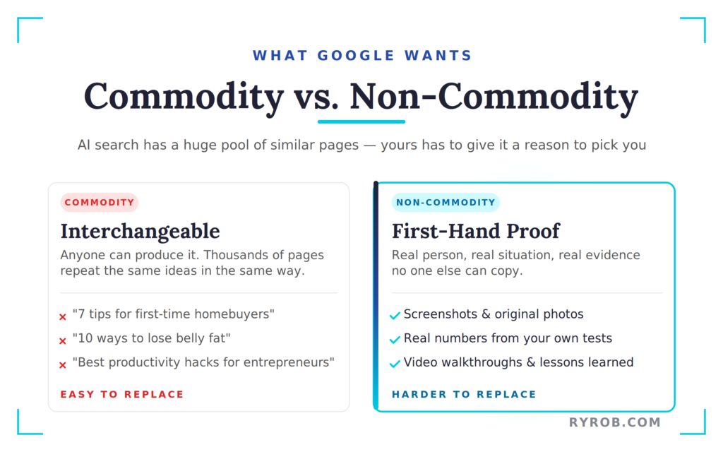 Commodity vs Non-Commodity content comparison chart.