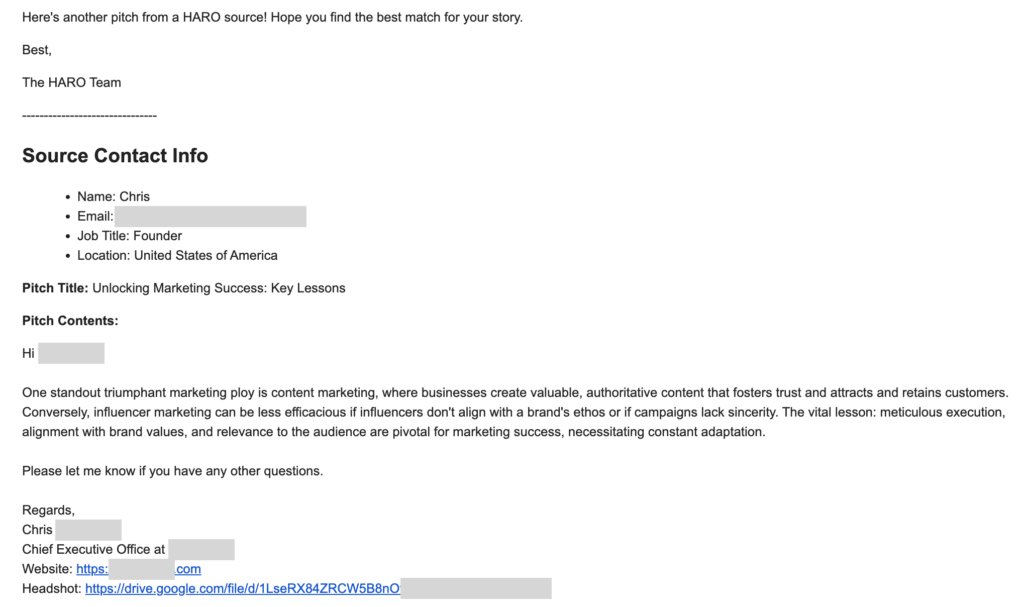 HARO outreach for building links to your business website