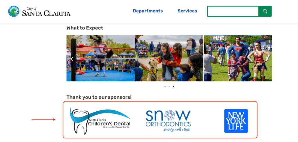 Sponsorship example of link building strategies being implemented for local small businesses
