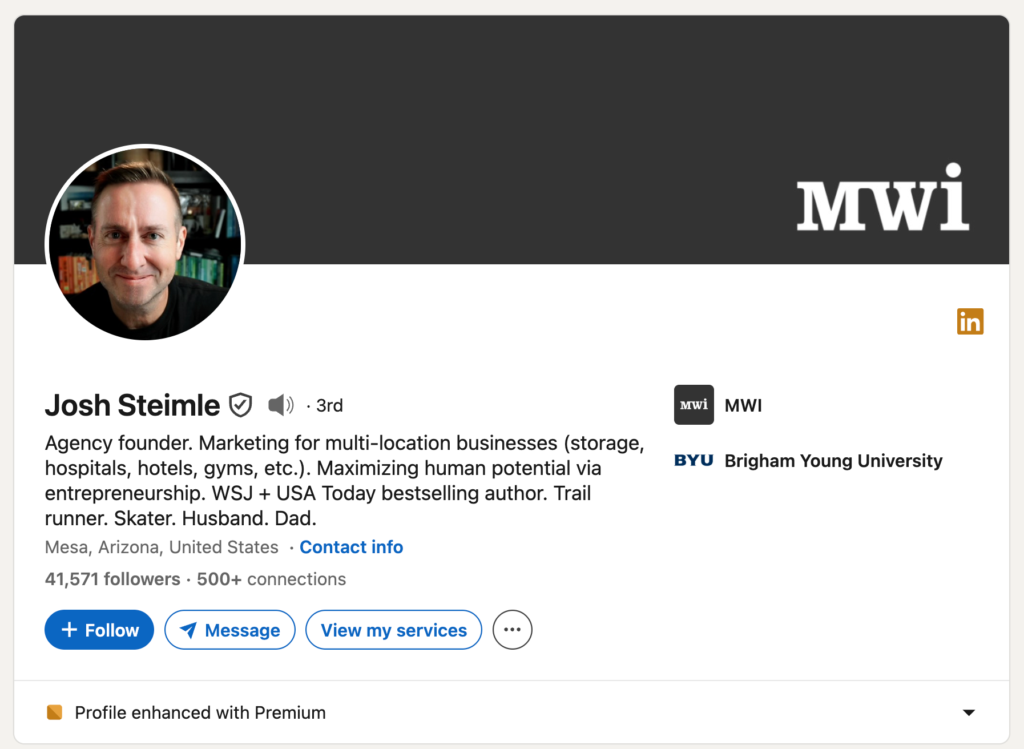 Josh Steimle's LinkedIn Profile for Link Building Strategies